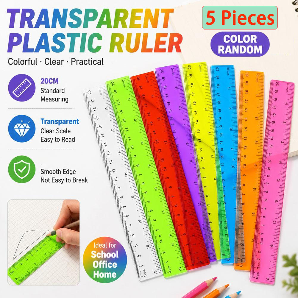 Ruler Set Transparent - 5pcs Random Color Plastic Ruler, Creative